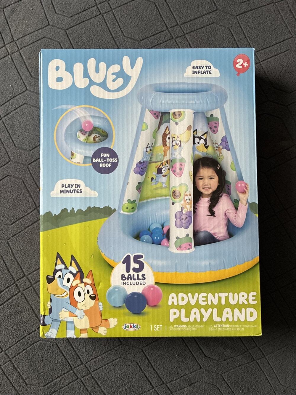 Bluey Adventure Playland Ball Pit Inflate with 15 Balls Toddler Ball Toss Roof